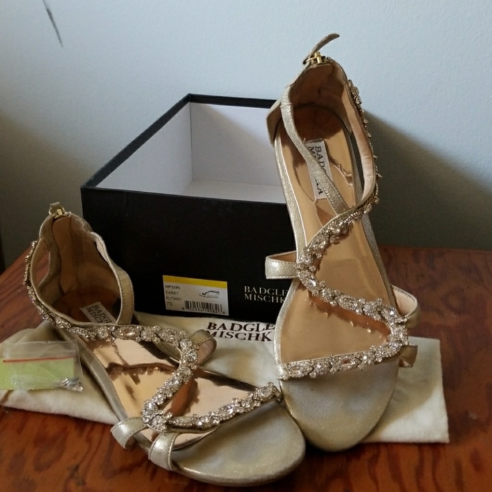 Badgley Mischka Gold Beaded Strappy Sandals